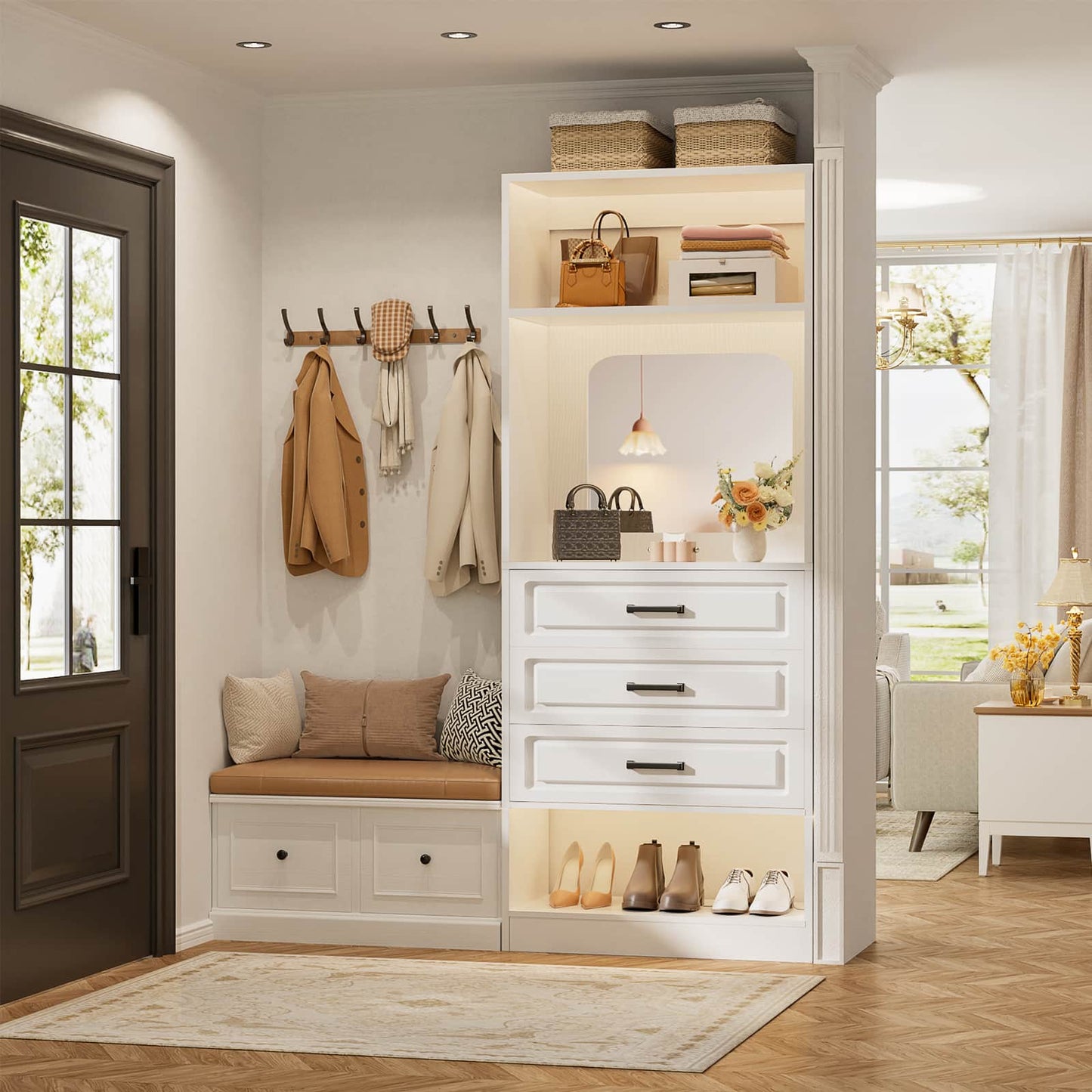 25" Freestanding Closet System with 3 Drawers & Mirror