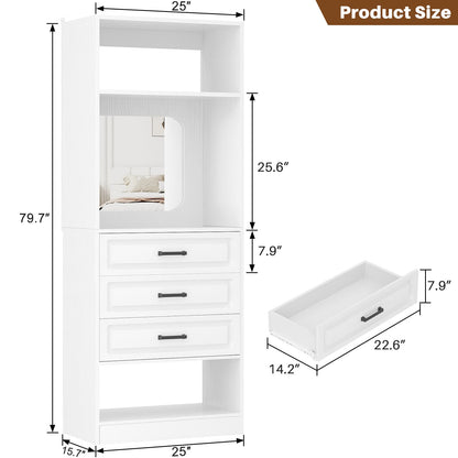 25" Freestanding Closet System with 3 Drawers & Mirror
