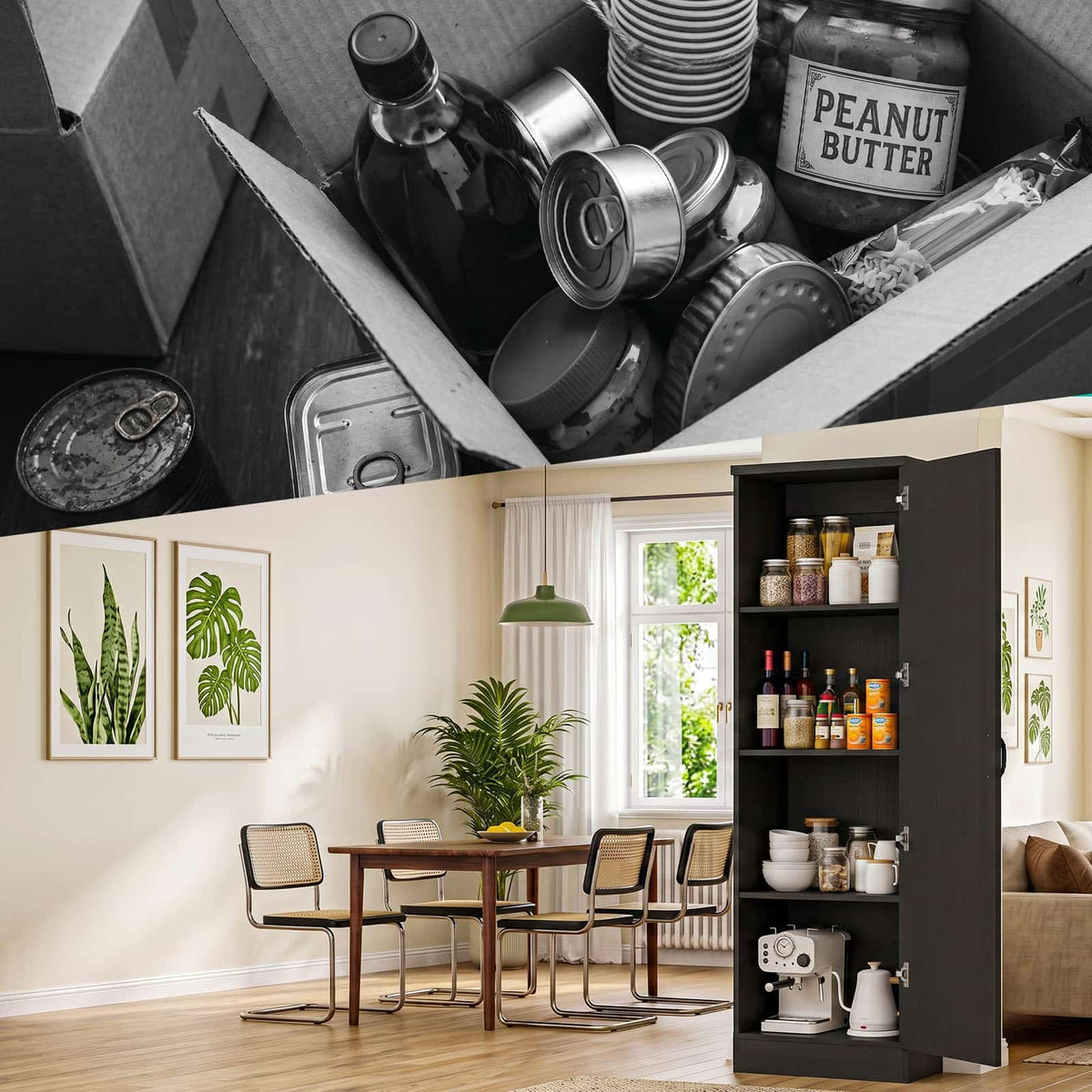 Farmhouse Slim Pantry Cabinet with Adjustable Shelves & Reversible Door - Perfect for Kitchen, Pantry & Small Spaces