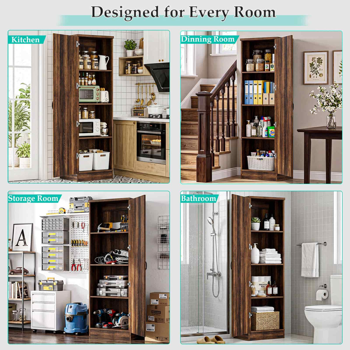 Farmhouse Slim Pantry Cabinet with Adjustable Shelves & Reversible Door - Perfect for Kitchen, Pantry & Small Spaces