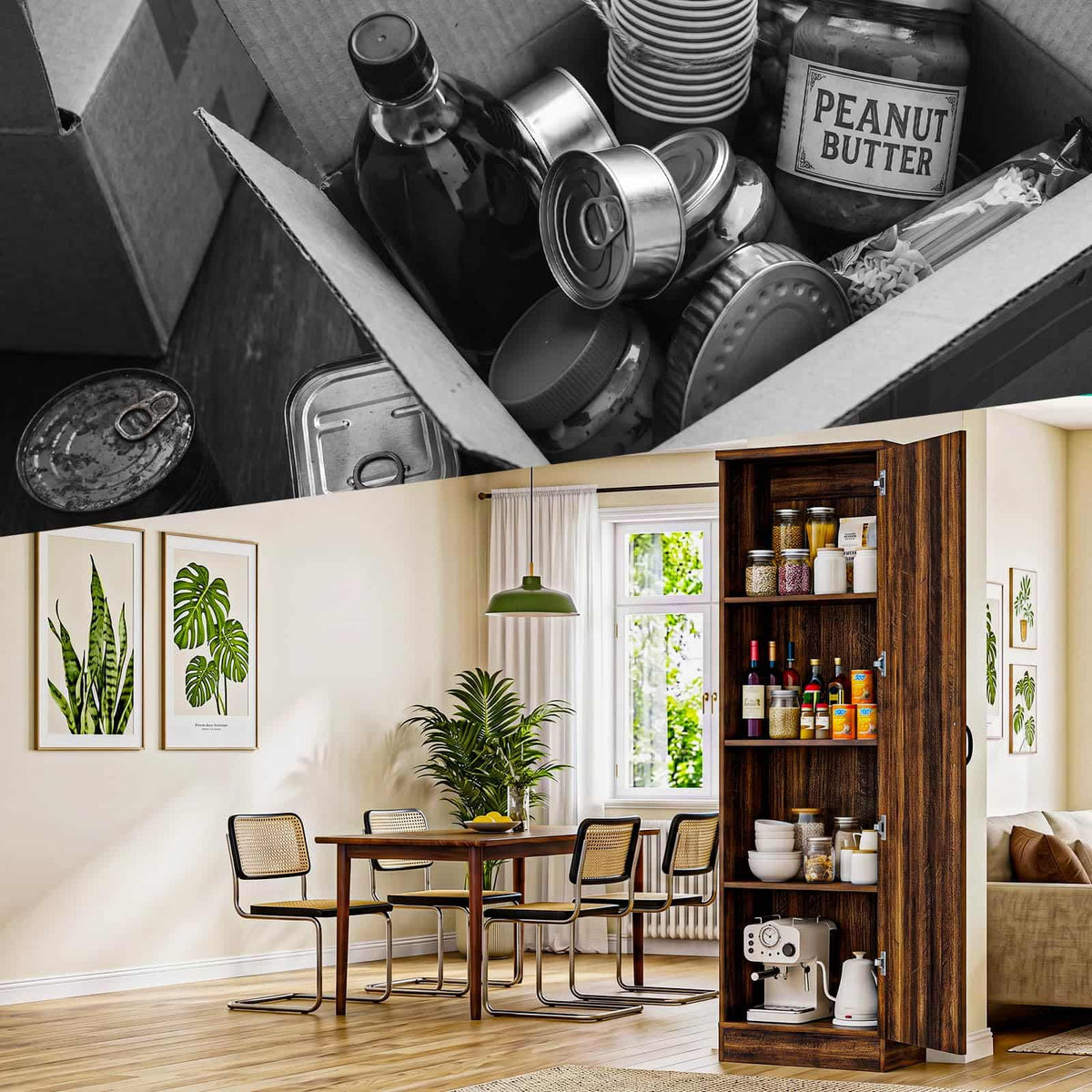 Farmhouse Slim Pantry Cabinet with Adjustable Shelves & Reversible Door - Perfect for Kitchen, Pantry & Small Spaces