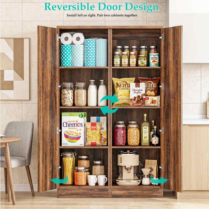 Farmhouse Slim Pantry Cabinet with Adjustable Shelves & Reversible Door - Perfect for Kitchen, Pantry & Small Spaces