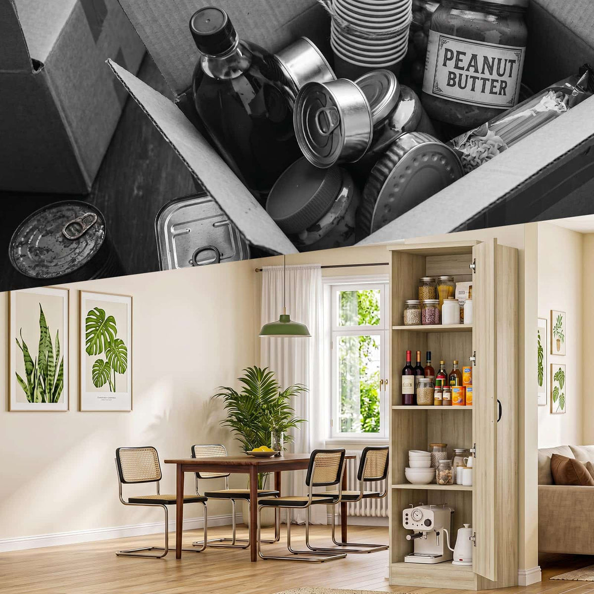 Farmhouse Slim Pantry Cabinet with Adjustable Shelves & Reversible Door - Perfect for Kitchen, Pantry & Small Spaces