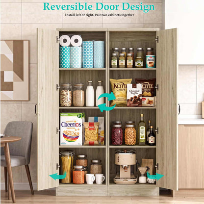 Farmhouse Slim Pantry Cabinet with Adjustable Shelves & Reversible Door - Perfect for Kitchen, Pantry & Small Spaces