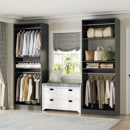 50'' Closet Organizer System, Set of 2, Heavy Duty Closet Storage & Organizer with 4 Hanging Rods and Adjustable Shelves