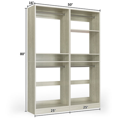 50'' Closet Organizer System, Set of 2, Heavy Duty Closet Storage & Organizer with 4 Hanging Rods and Adjustable Shelves