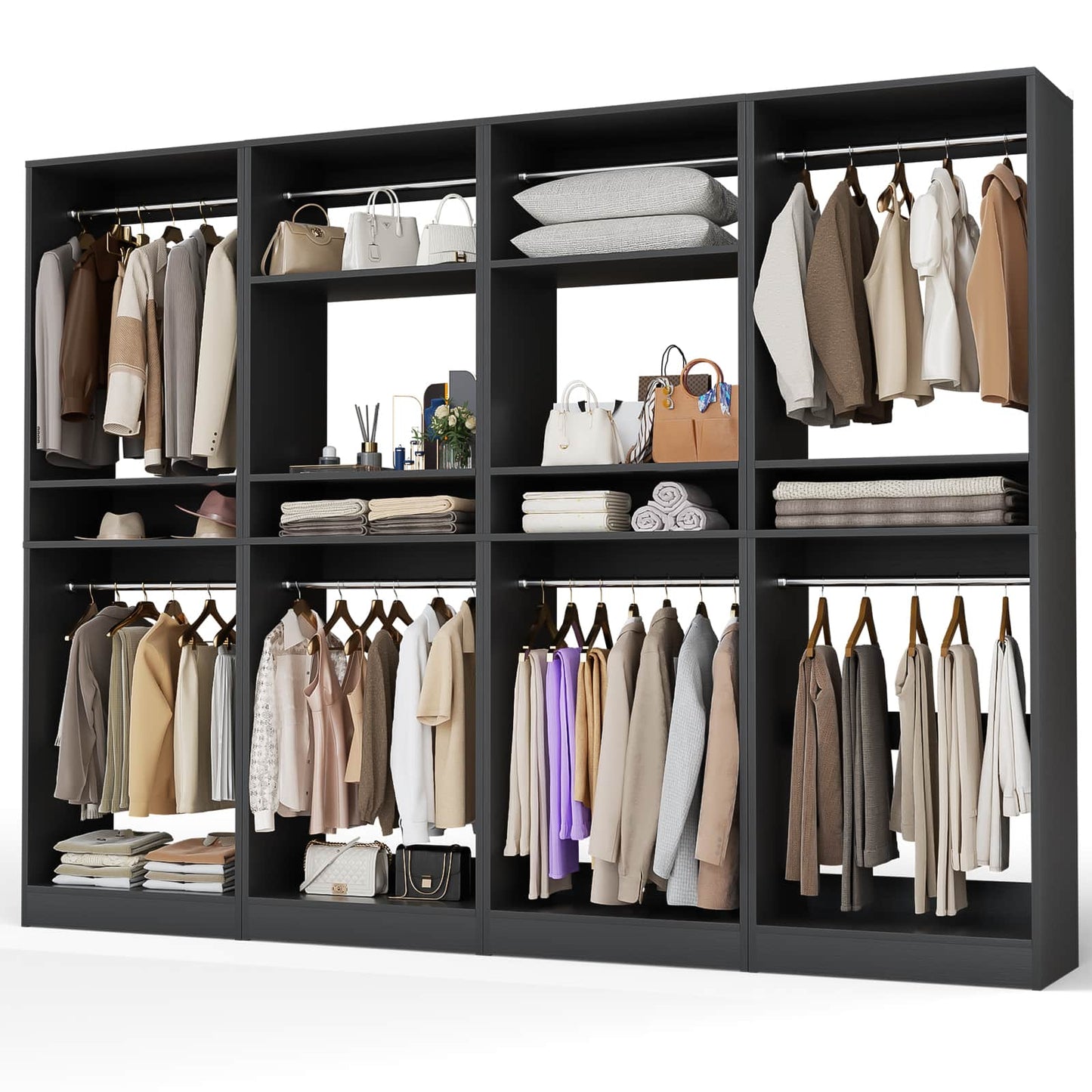 100 Inch Closet System, Freestanding Closet Organizer Wardrobe with 8 Hanging Rods and 17 Shelves