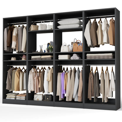 100 Inch Closet System, Freestanding Closet Organizer Wardrobe with 8 Hanging Rods and 17 Shelves