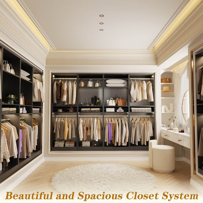 100 Inch Closet System, Freestanding Closet Organizer Wardrobe with 8 Hanging Rods and 17 Shelves