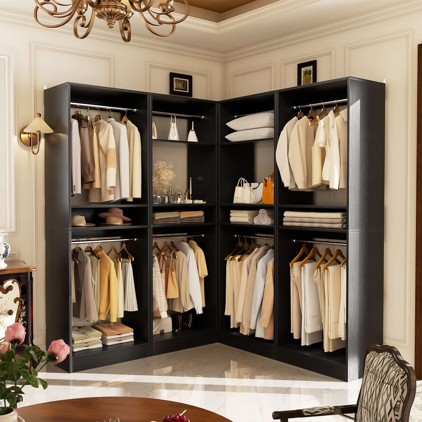 100 Inch Closet System, Freestanding Closet Organizer Wardrobe with 8 Hanging Rods and 17 Shelves