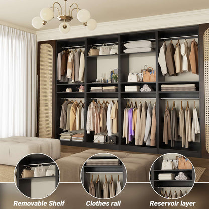 100 Inch Closet System, Freestanding Closet Organizer Wardrobe with 8 Hanging Rods and 17 Shelves