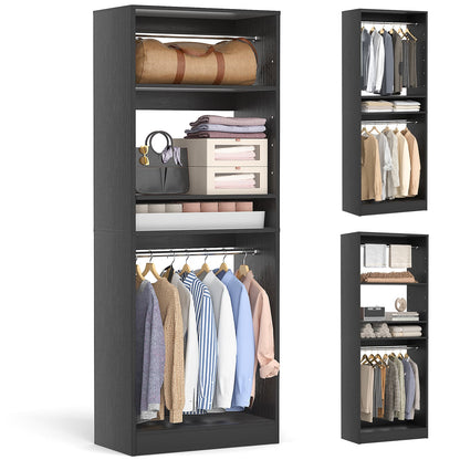 25'' Closet System, Freestanding Closet Organizer Wardrobe with Hanging Rods and Shelves
