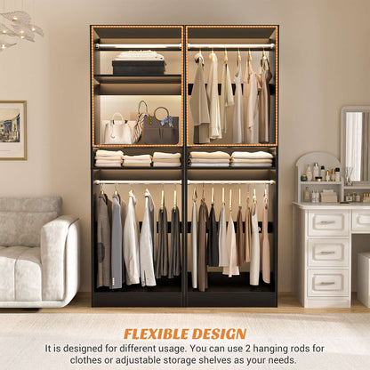 25'' Closet System, Freestanding Closet Organizer Wardrobe with Hanging Rods and Shelves