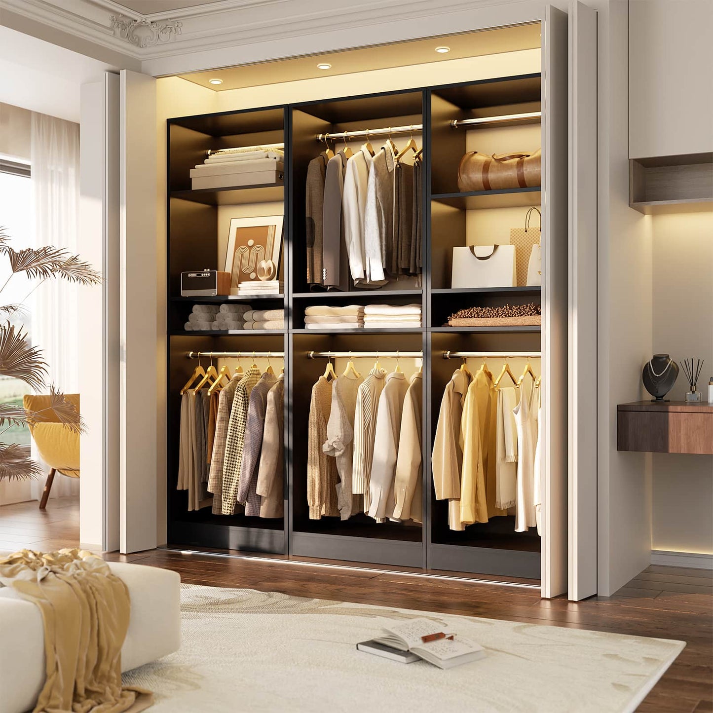 25'' Closet System, Freestanding Closet Organizer Wardrobe with Hanging Rods and Shelves
