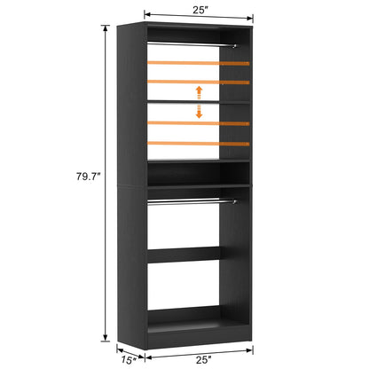 25'' Closet System, Freestanding Closet Organizer Wardrobe with Hanging Rods and Shelves