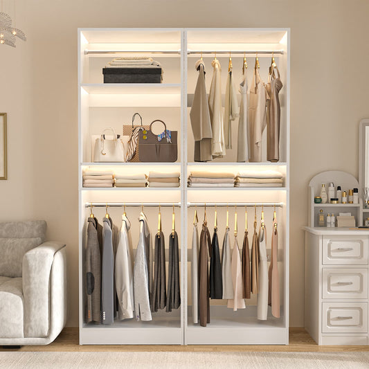 50'' Closet Organizer System, Set of 2, Heavy Duty Closet Storage & Organizer with 4 Hanging Rods and Adjustable Shelves