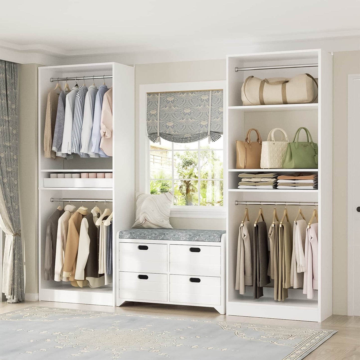 50'' Closet Organizer System, Set of 2, Heavy Duty Closet Storage & Organizer with 4 Hanging Rods and Adjustable Shelves