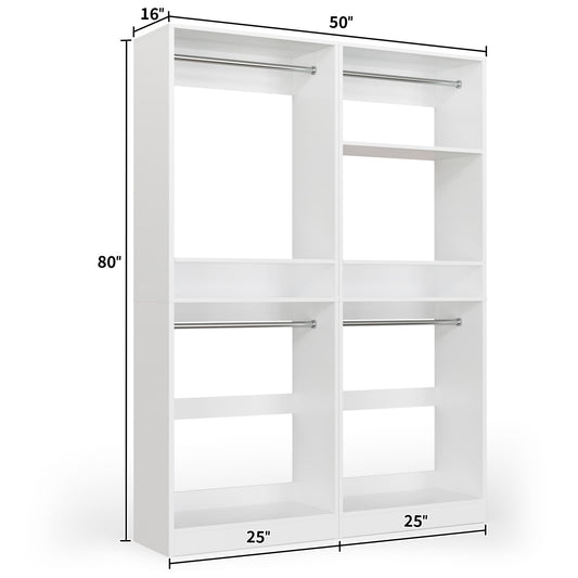 50'' Closet Organizer System, Set of 2, Heavy Duty Closet Storage & Organizer with 4 Hanging Rods and Adjustable Shelves