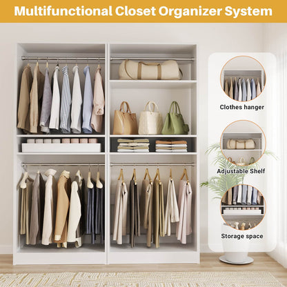 50'' Closet Organizer System, Set of 2, Heavy Duty Closet Storage & Organizer with 4 Hanging Rods and Adjustable Shelves