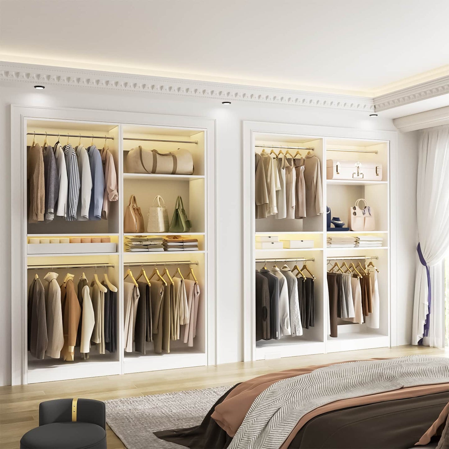 50'' Closet Organizer System, Set of 2, Heavy Duty Closet Storage & Organizer with 4 Hanging Rods and Adjustable Shelves