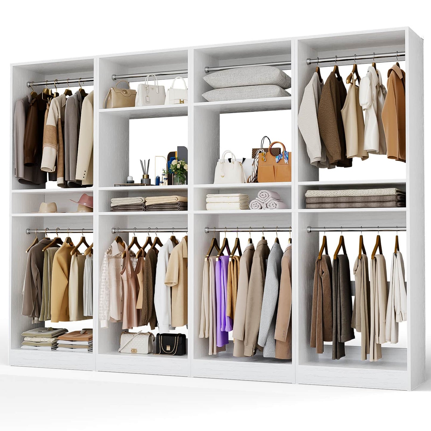 100 Inch Closet System, Freestanding Closet Organizer Wardrobe with 8 Hanging Rods and 17 Shelves