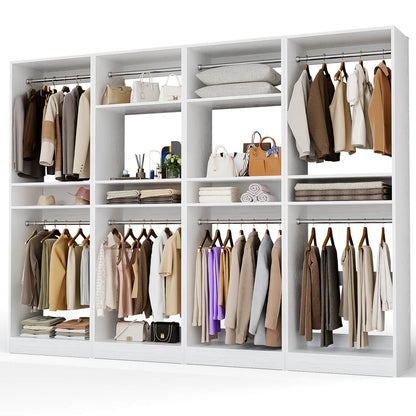100 Inch Closet System, Freestanding Closet Organizer Wardrobe with 8 Hanging Rods and 17 Shelves