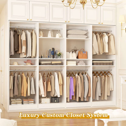 100 Inch Closet System, Freestanding Closet Organizer Wardrobe with 8 Hanging Rods and 17 Shelves
