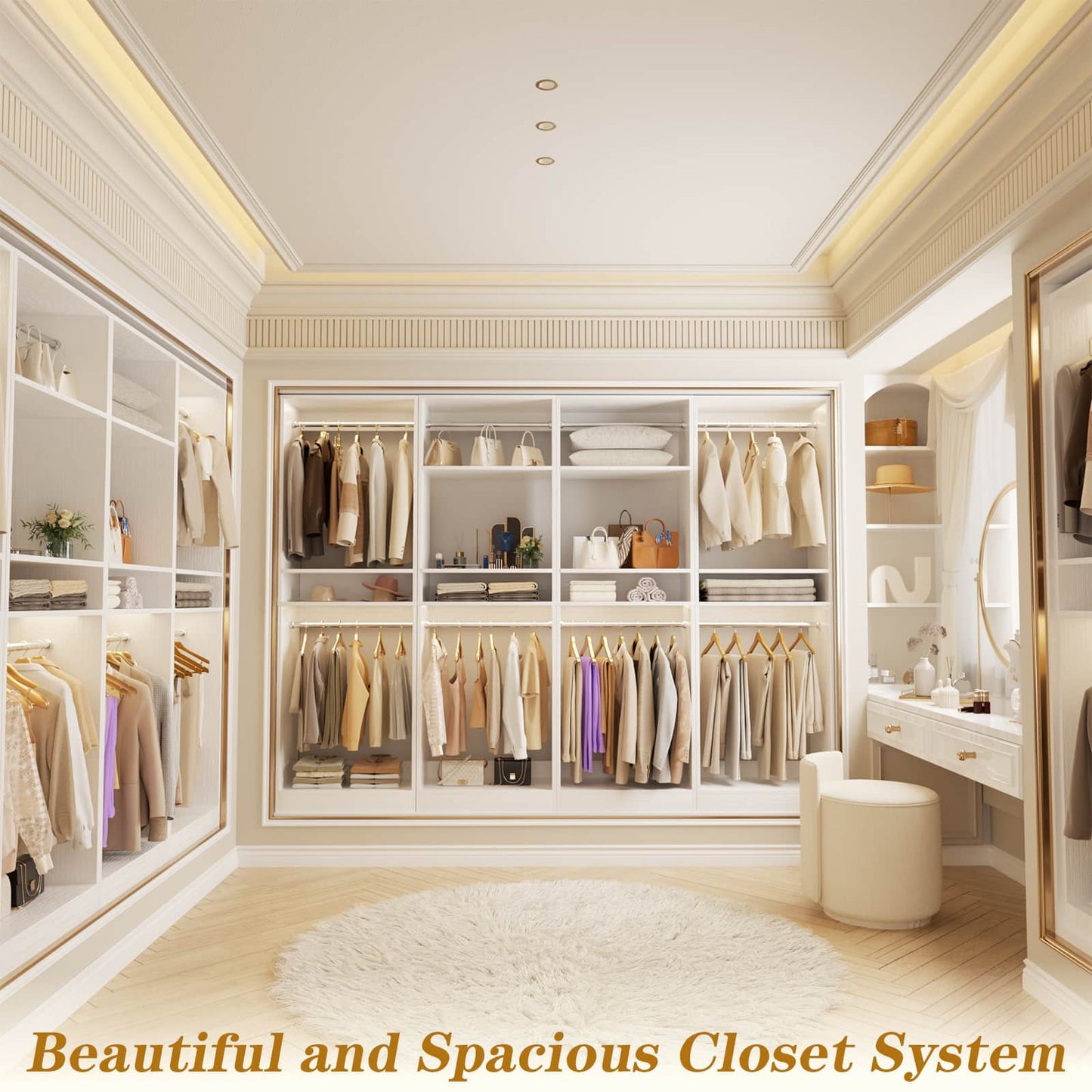 100 Inch Closet System, Freestanding Closet Organizer Wardrobe with 8 Hanging Rods and 17 Shelves