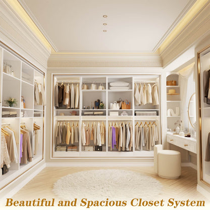 100 Inch Closet System, Freestanding Closet Organizer Wardrobe with 8 Hanging Rods and 17 Shelves
