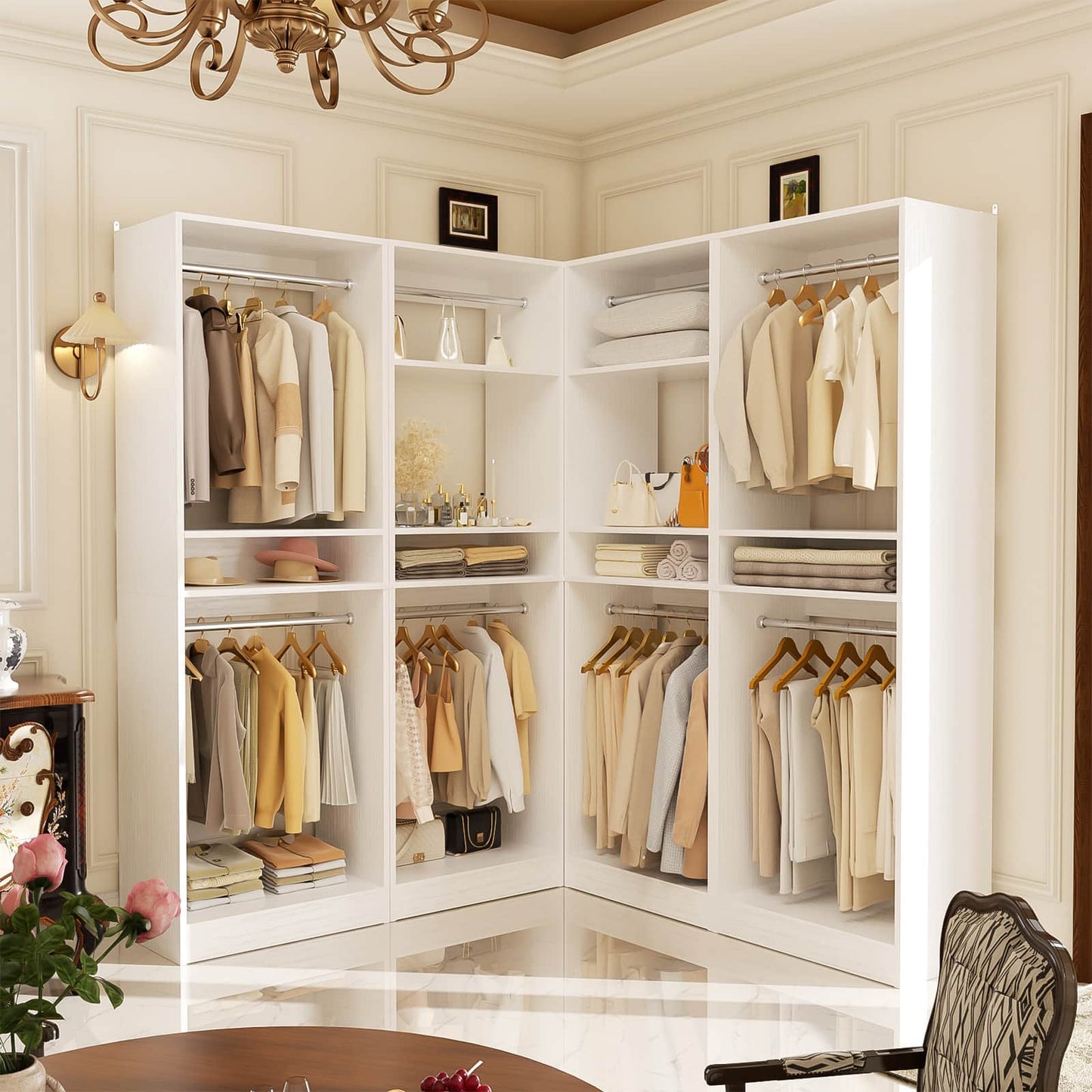 100 Inch Closet System, Freestanding Closet Organizer Wardrobe with 8 Hanging Rods and 17 Shelves