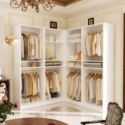 100 Inch Closet System, Freestanding Closet Organizer Wardrobe with 8 Hanging Rods and 17 Shelves