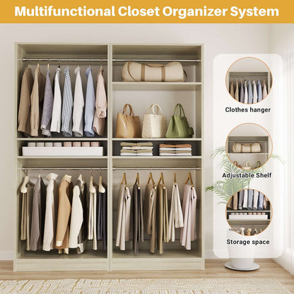 50'' Closet Organizer System, Set of 2, Heavy Duty Closet Storage & Organizer with 4 Hanging Rods and Adjustable Shelves