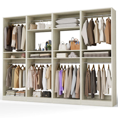100 Inch Closet System, Freestanding Closet Organizer Wardrobe with 8 Hanging Rods and 17 Shelves