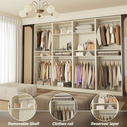 100 Inch Closet System, Freestanding Closet Organizer Wardrobe with 8 Hanging Rods and 17 Shelves