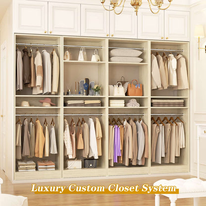 100 Inch Closet System, Freestanding Closet Organizer Wardrobe with 8 Hanging Rods and 17 Shelves