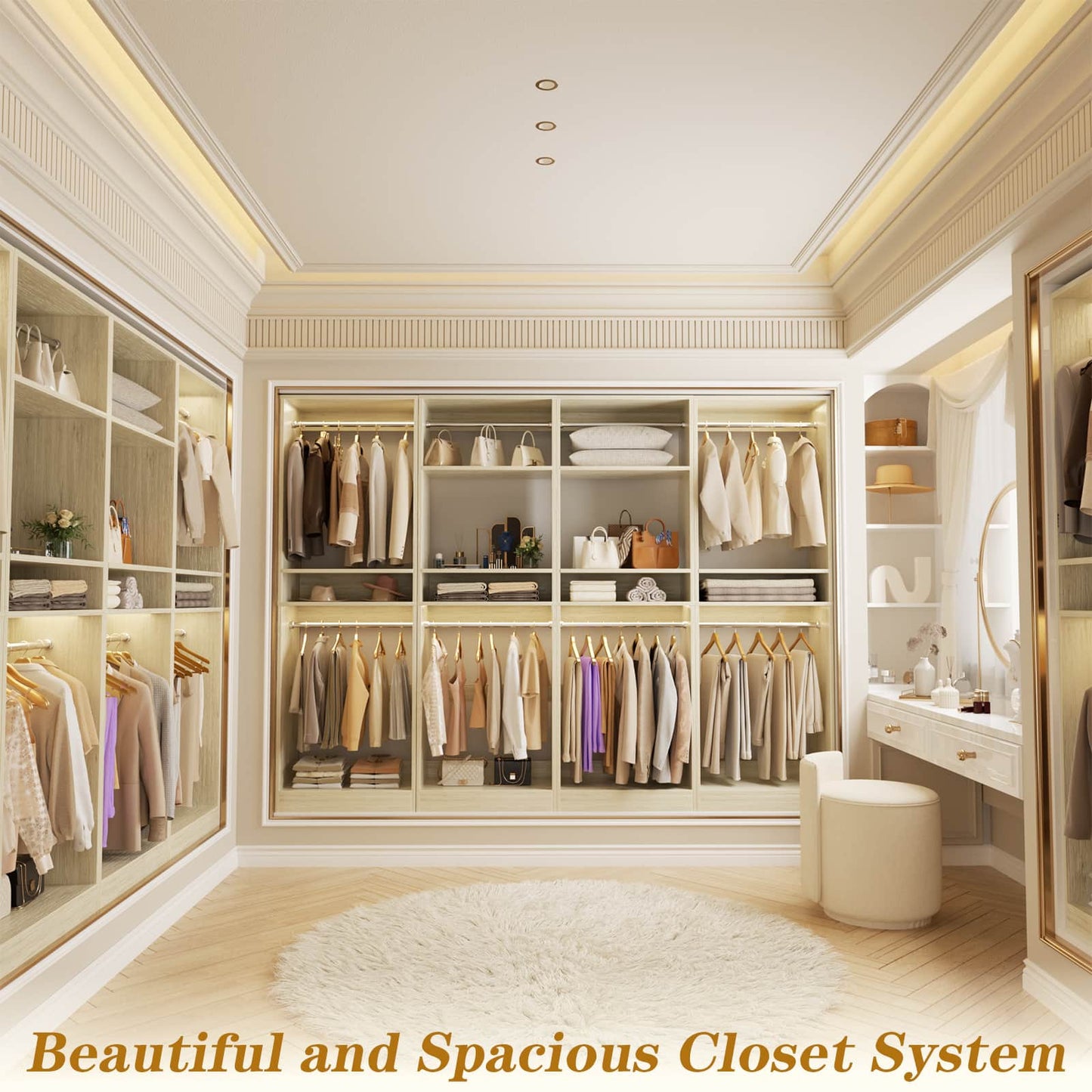 100 Inch Closet System, Freestanding Closet Organizer Wardrobe with 8 Hanging Rods and 17 Shelves