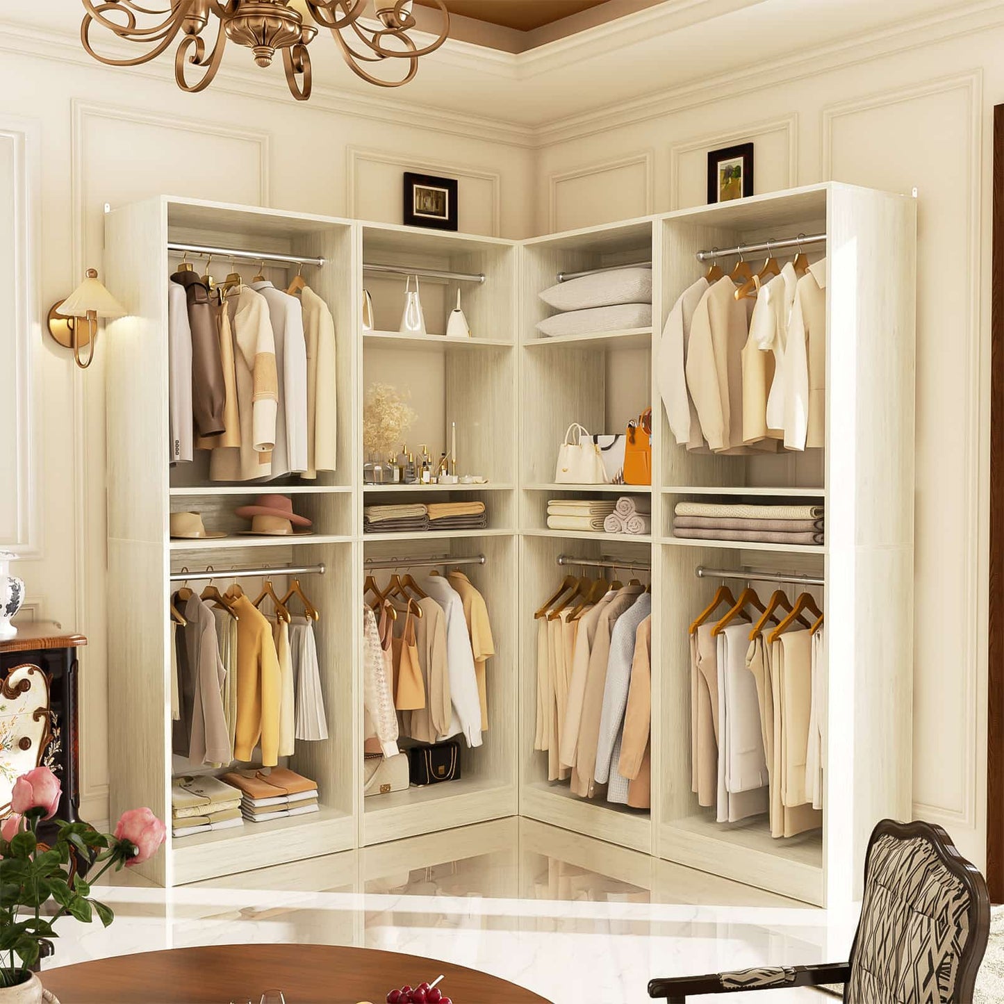 100 Inch Closet System, Freestanding Closet Organizer Wardrobe with 8 Hanging Rods and 17 Shelves