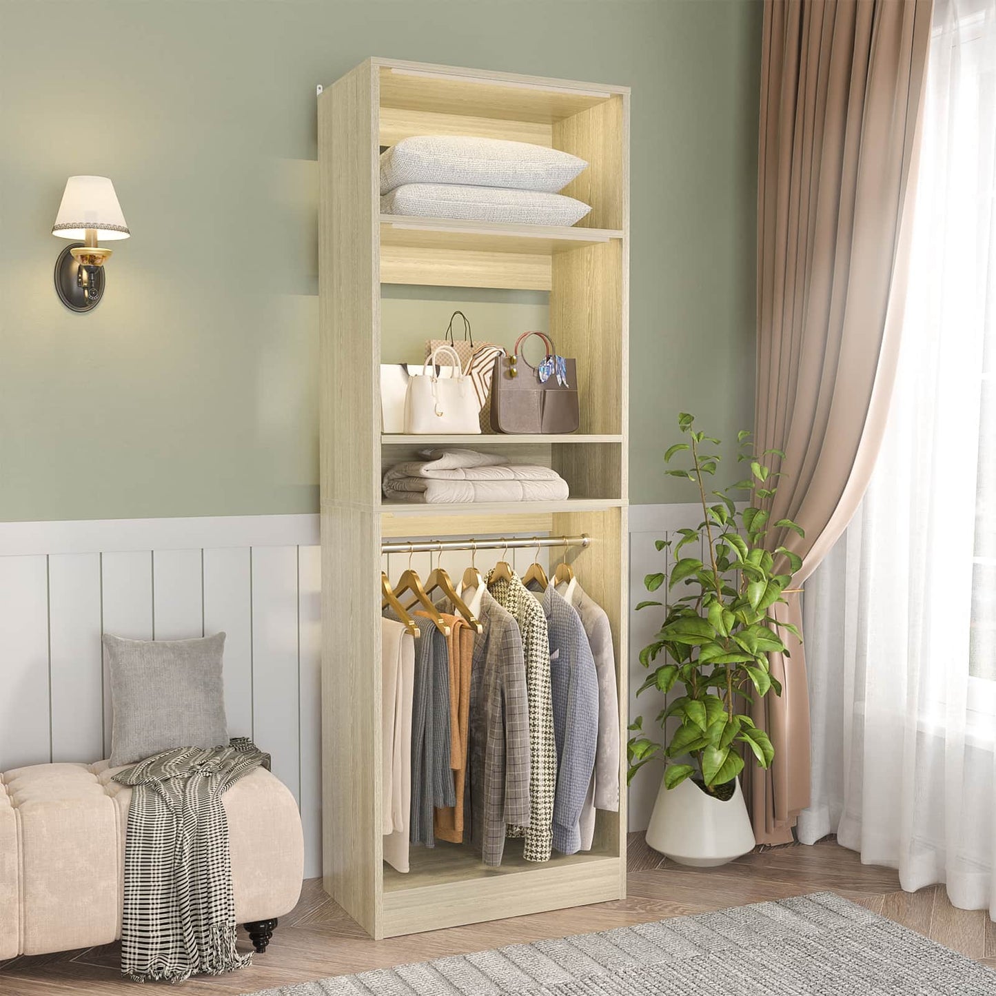 25'' Closet System, Freestanding Closet Organizer Wardrobe with Hanging Rods and Shelves