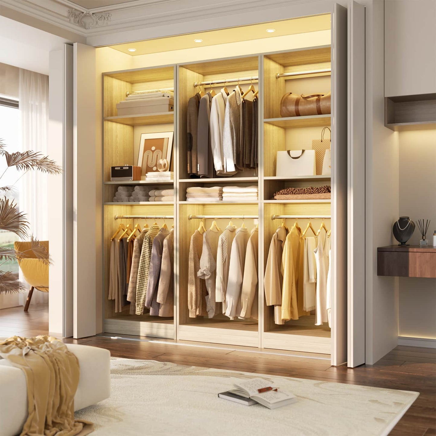 25'' Closet System, Freestanding Closet Organizer Wardrobe with Hanging Rods and Shelves