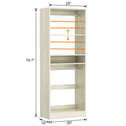 25'' Closet System, Freestanding Closet Organizer Wardrobe with Hanging Rods and Shelves