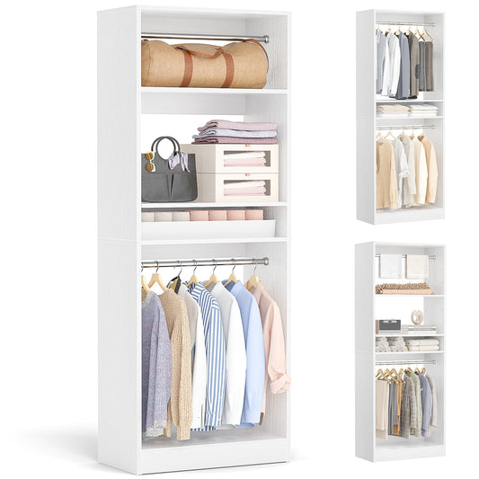 25'' Closet System, Freestanding Closet Organizer Wardrobe with Hanging Rods and Shelves