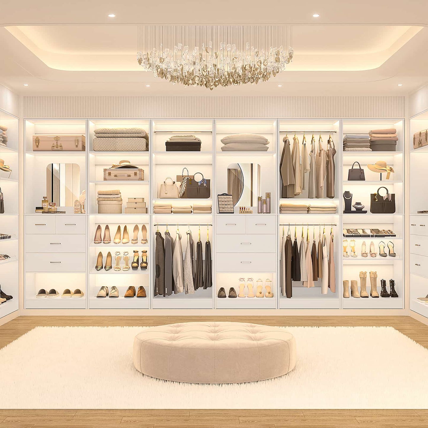25'' Closet System, Freestanding Closet Organizer Wardrobe with Hanging Rods and Shelves