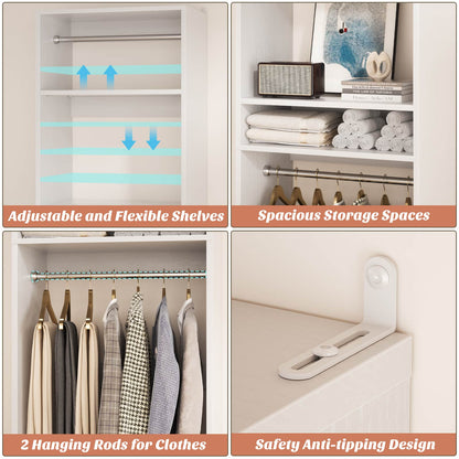 25'' Closet System, Freestanding Closet Organizer Wardrobe with Hanging Rods and Shelves