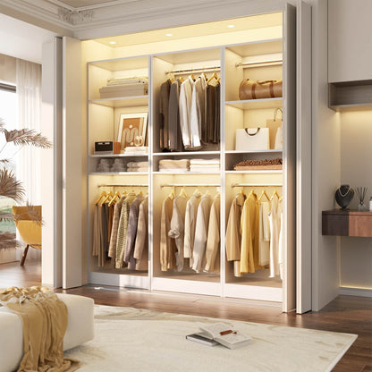 25'' Closet System, Freestanding Closet Organizer Wardrobe with Hanging Rods and Shelves