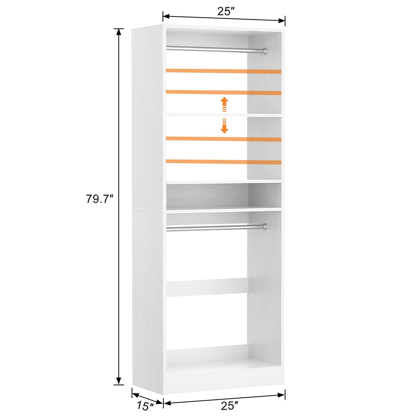 25'' Closet System, Freestanding Closet Organizer Wardrobe with Hanging Rods and Shelves