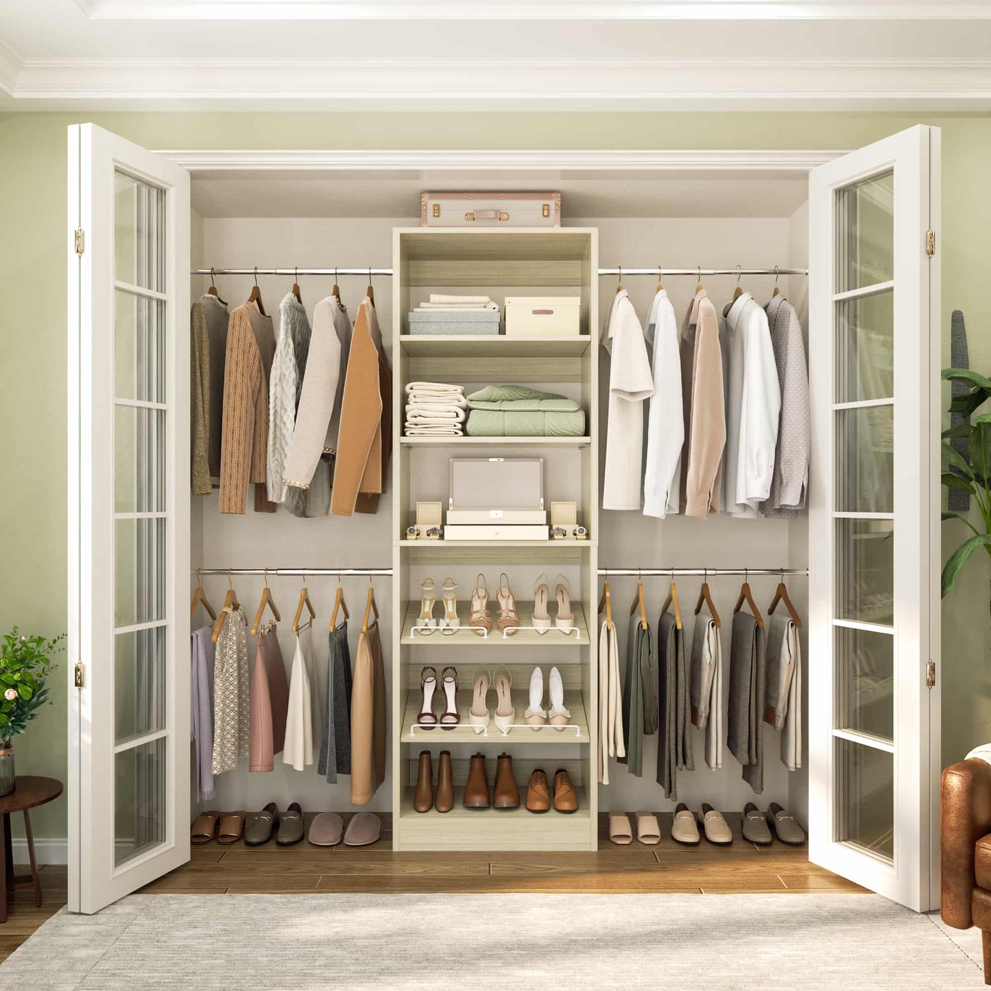 4-8 ft Freestanding Closet Organizer System with Adjustable Shelves and 4 Extendable Hanging Rods