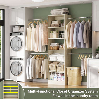4-8 ft Freestanding Closet Organizer System with Adjustable Shelves and 4 Extendable Hanging Rods