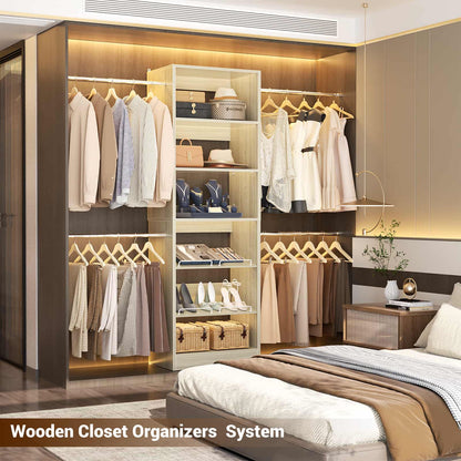 4-8 ft Freestanding Closet Organizer System with Adjustable Shelves and 4 Extendable Hanging Rods