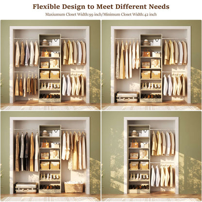 4-8 ft Freestanding Closet Organizer System with Adjustable Shelves and 4 Extendable Hanging Rods