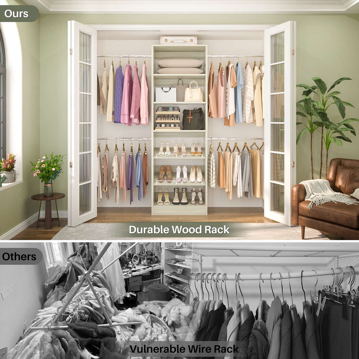 4-8 ft Freestanding Closet Organizer System with Adjustable Shelves and 4 Extendable Hanging Rods